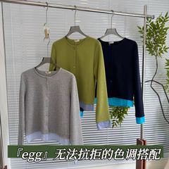 现货 韩国egg鸡蛋家樱花棉假两件梭织拼接宽松显瘦百搭圆领开衫女