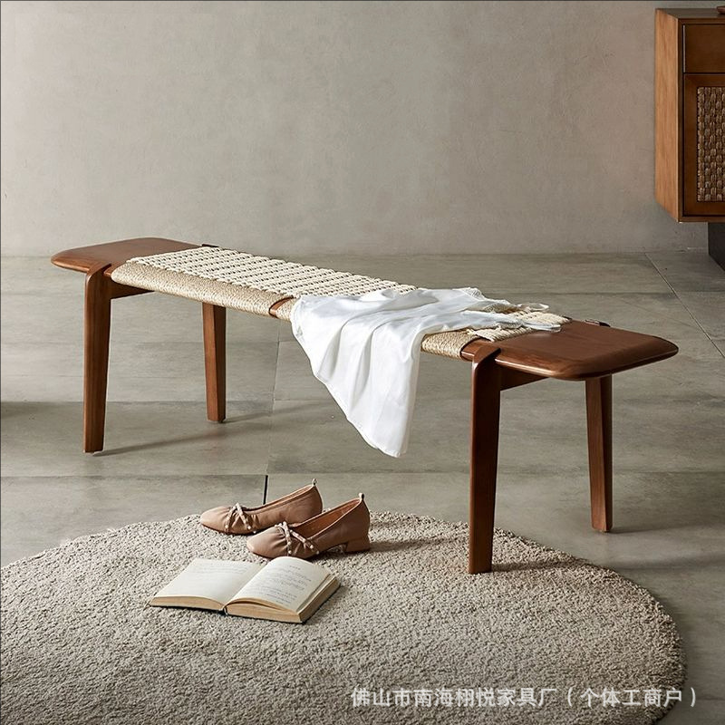 Nordic rattan bed end bench, bedroom entryway shoe changing bench, footrest, long bench for the front of the bed, clothing store stool