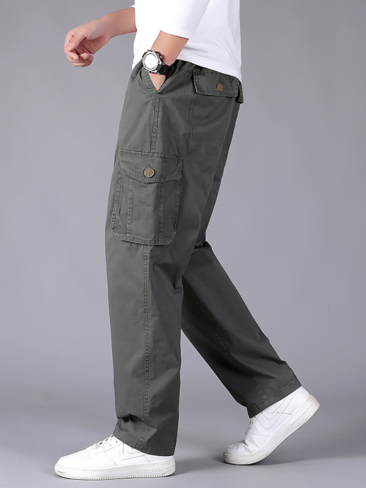 Zuoluo pantalones casuales de otoño de los hombres de mediana edad papá pantalones de algodón sueltos pantalones de los hombres elásticos sueltos Pantalones rectos