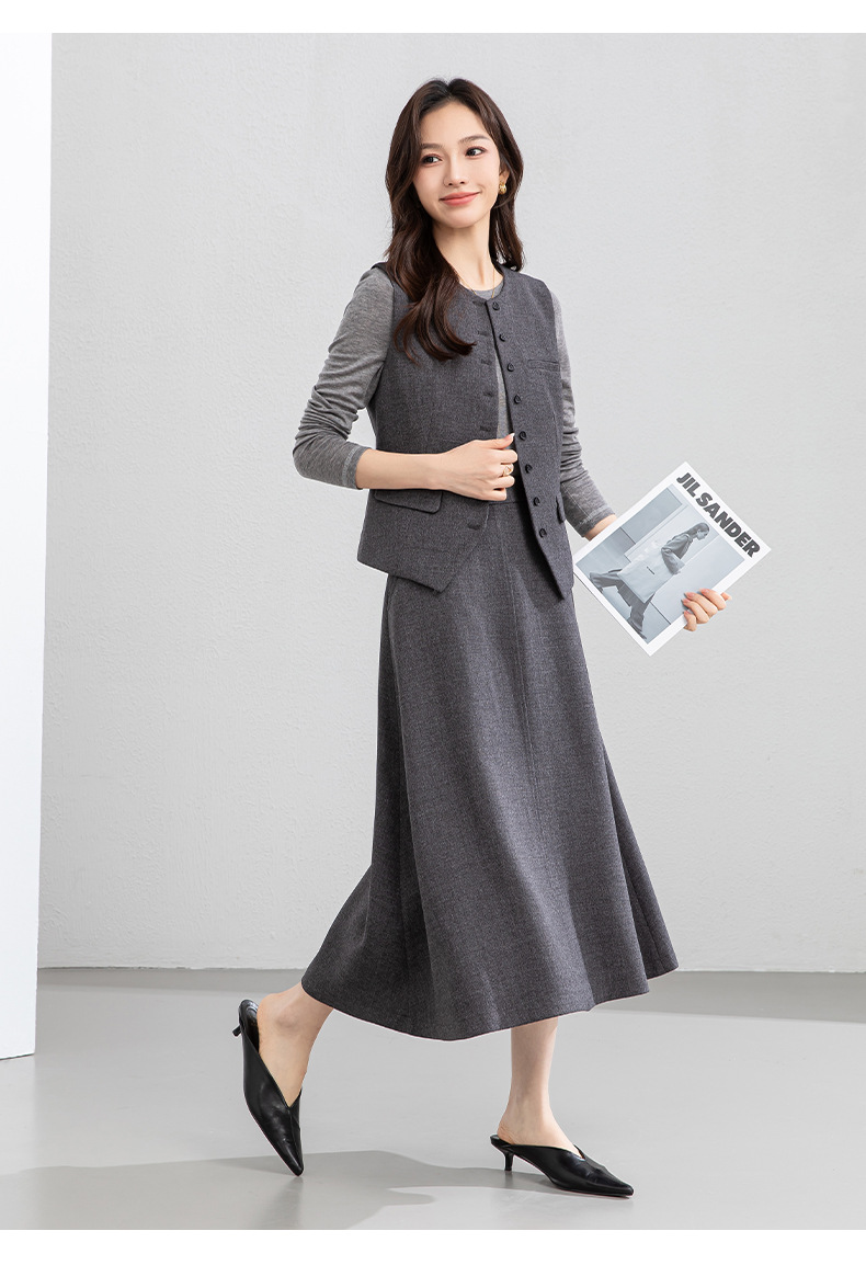 Bộ vest áo gile và chân váy dài thắt eo thanh lịch — 65.762 - 1 m màu hạnh nhân - nửa váy chi tiết 25