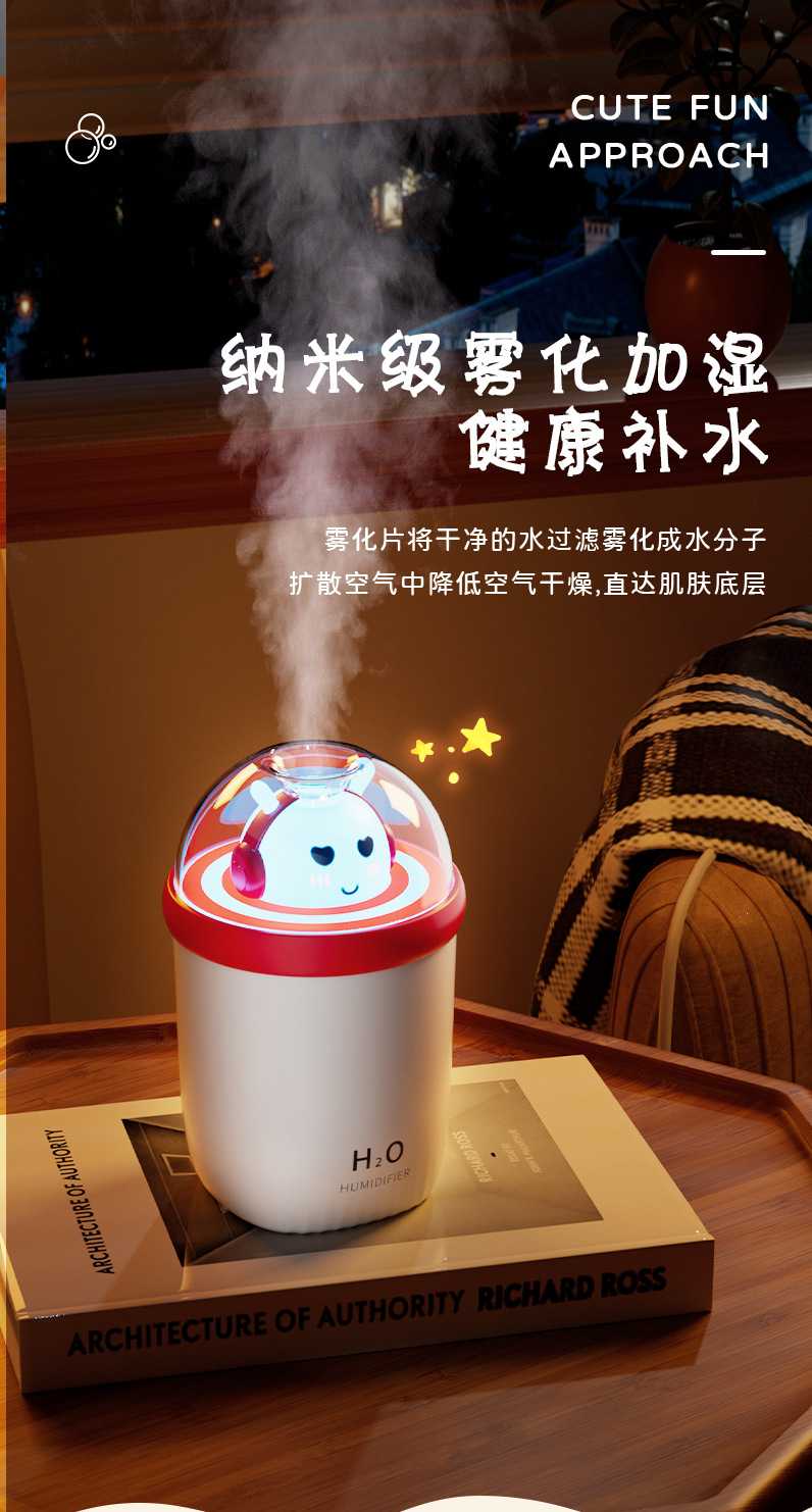 创意桌面加湿器家用静音卧室小型便携车载氛围灯香薰喷雾空气加湿详情6