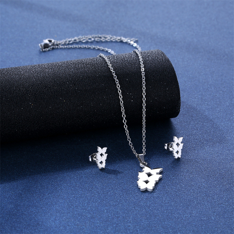 Womenu0027S Simple Style Butterfly Stainless Steel Titanium Steel Pendant Necklace Jewelry Sets