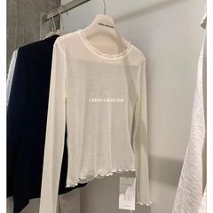 杭州四季青高端女装2025春季防晒空调罩衫木耳边长袖T恤打底上衣