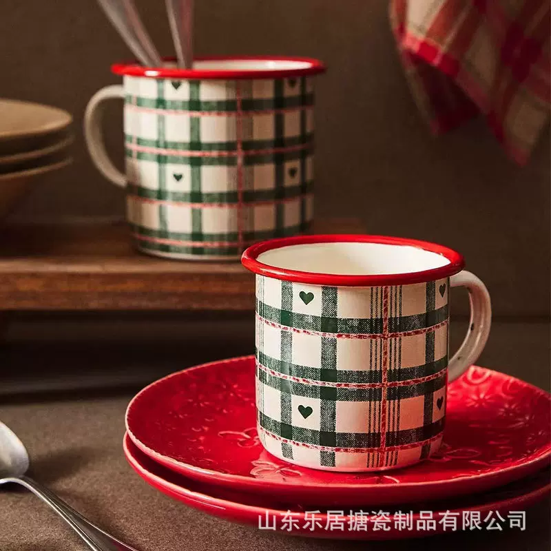 圣诞节搪瓷杯红色搪瓷杯网红蛋糕杯圣诞配色搪瓷杯蛋糕杯搪瓷水杯