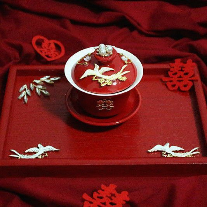 Taza de té Lian Lianqing, suministros de boda, copas de cerámica hechas a mano, cubierta de cerámica, suministros de boda