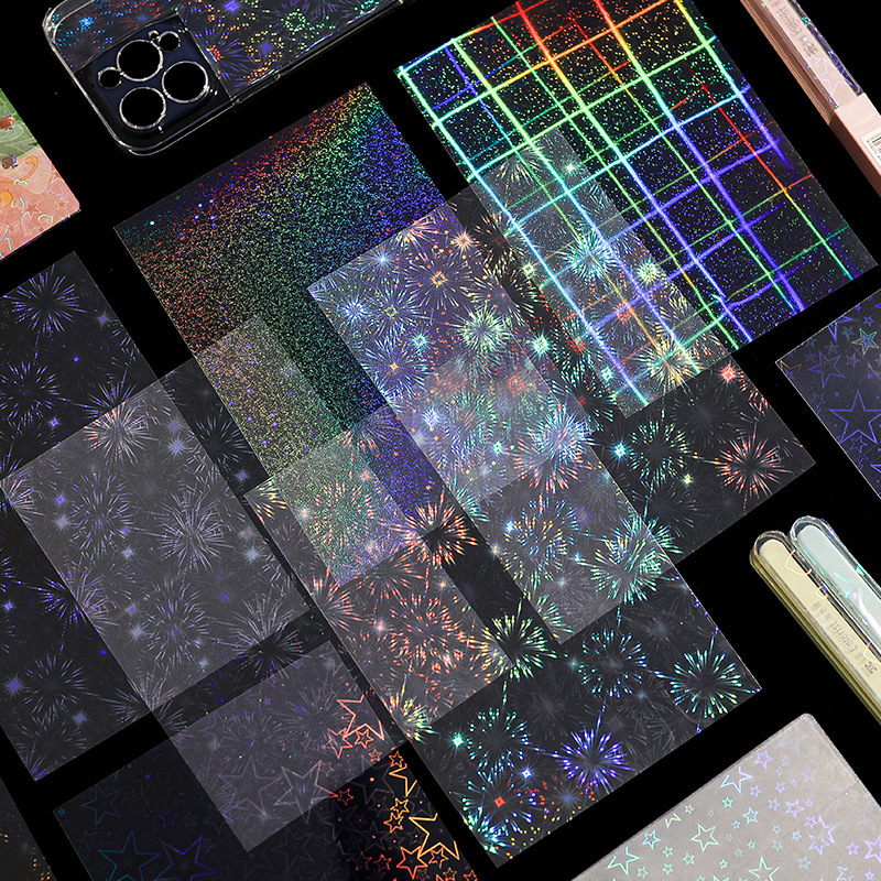 Colorful Dream Laser Flash Film Stickers Diy foto tarjeta de búsqueda de estrellas adhesivo láser recubierto adhesivo decoración diario