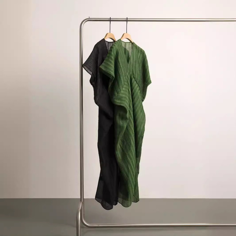 Ready Stock Pianran Entry_Tencel Linen Blended Stereo Pit Texture Cocoon Design Dress 2024 Skirt