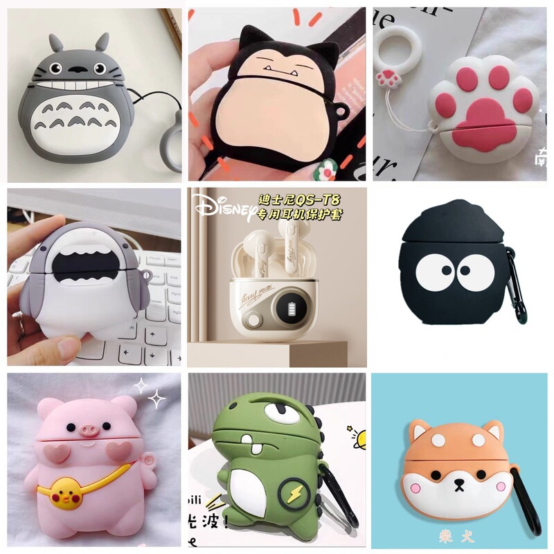 Suitable for Disney Qs-T8 Bluetooth Headphone Cover Silicone Cartoon Soft Shell Anime Anti-Fall Qs-T8 Protective Box Cute Trend