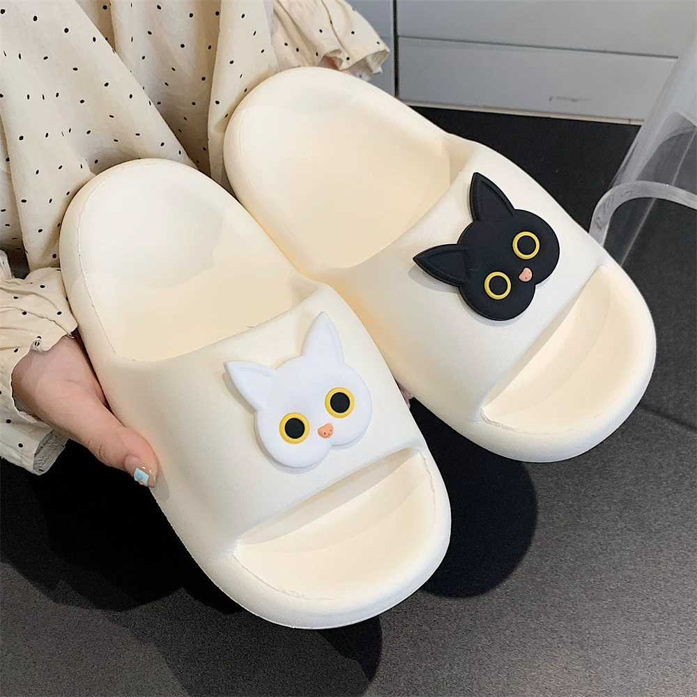 Slip-On eva модные домашние тапочки женские летние новые легкие забавные черно-белые сандалии с котенком с мягким дном