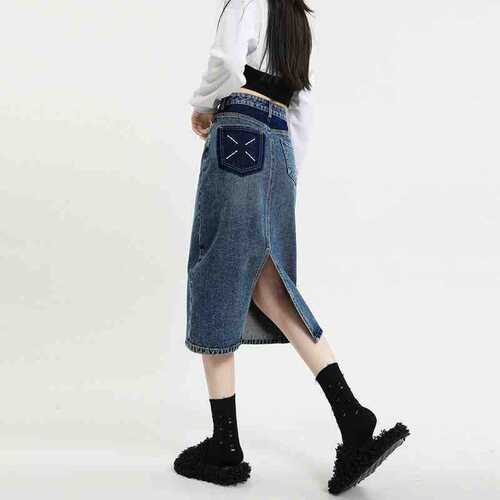 Split High-waisted Denim Skirt Women's Spring Short Petite Mid-length Black and Gray A-line Skirt Hip-hugging Skirt