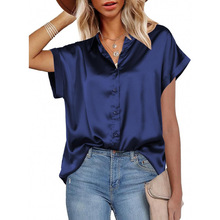 2026跨境新款欧美真丝女式缎面短扣衬衫跨境代发