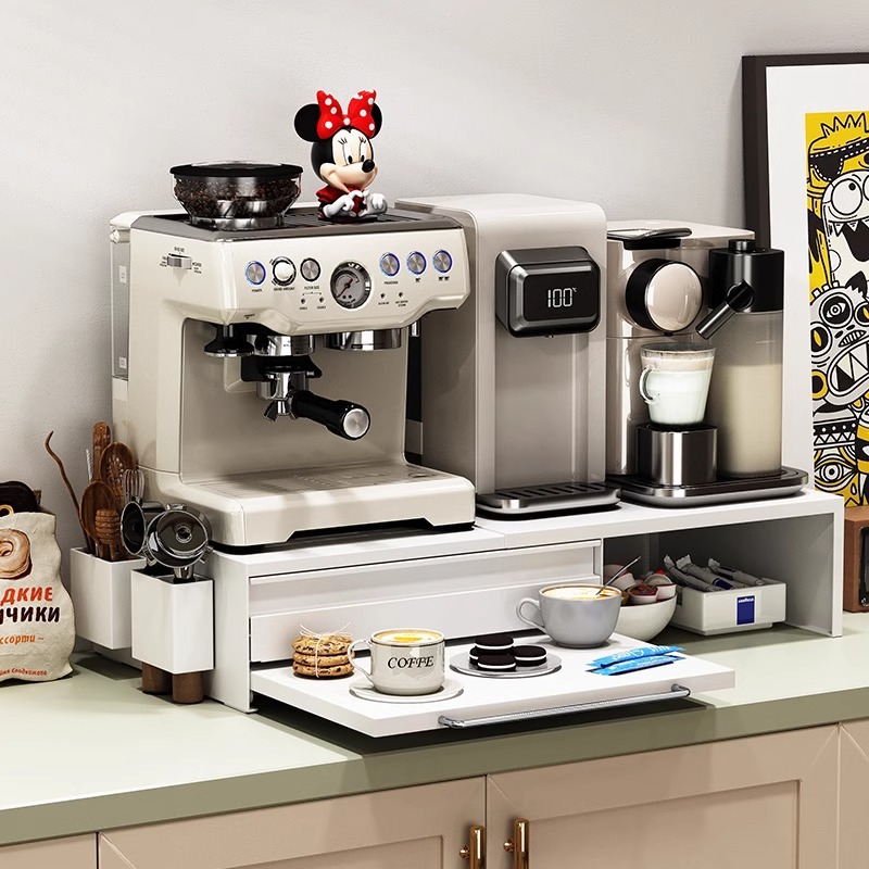 キッチンコーヒーメーカー置物棚水カウンターデスクトップ引き出し式ティーバッグマグカップテーブル防塵カップ収納棚