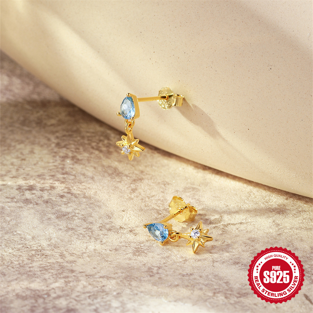 Todo fósforo europeo y americano s925 plata de ley uso diario estrella octogonal Opal/opal moda pendientes pendientes ganchos para los oídos