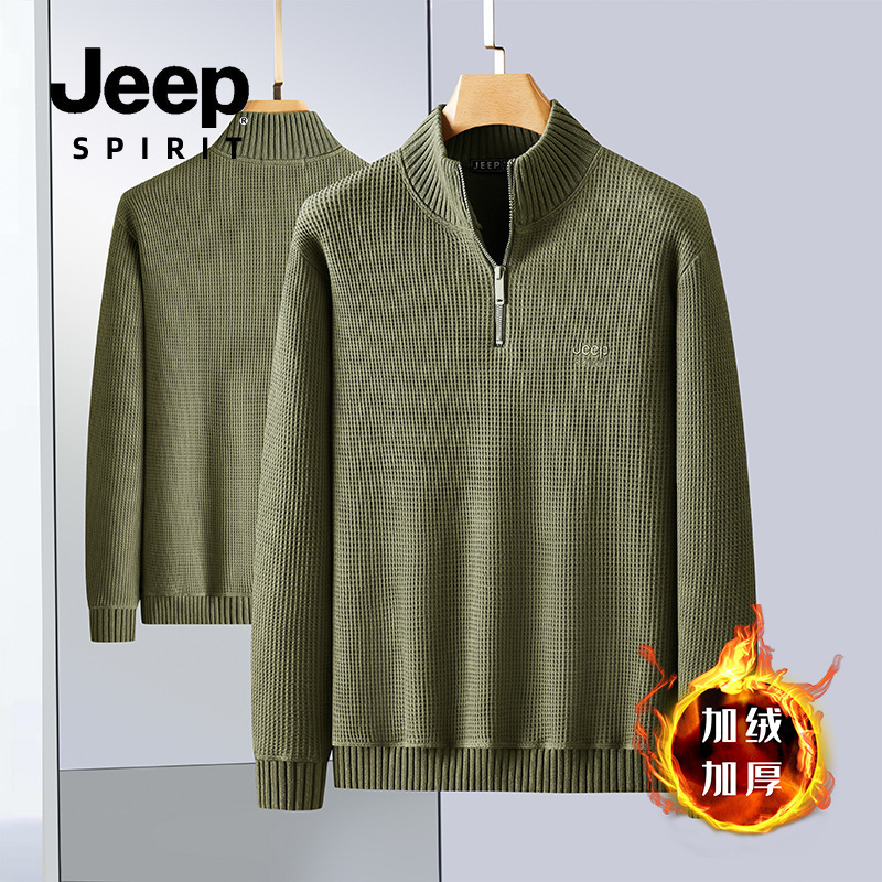JEEP SPIRIT 2024 Autumn and Winter New Men's Casual fleece-lined Sweater Wrinkle Resistant Comfortable Warm Fashion Joker