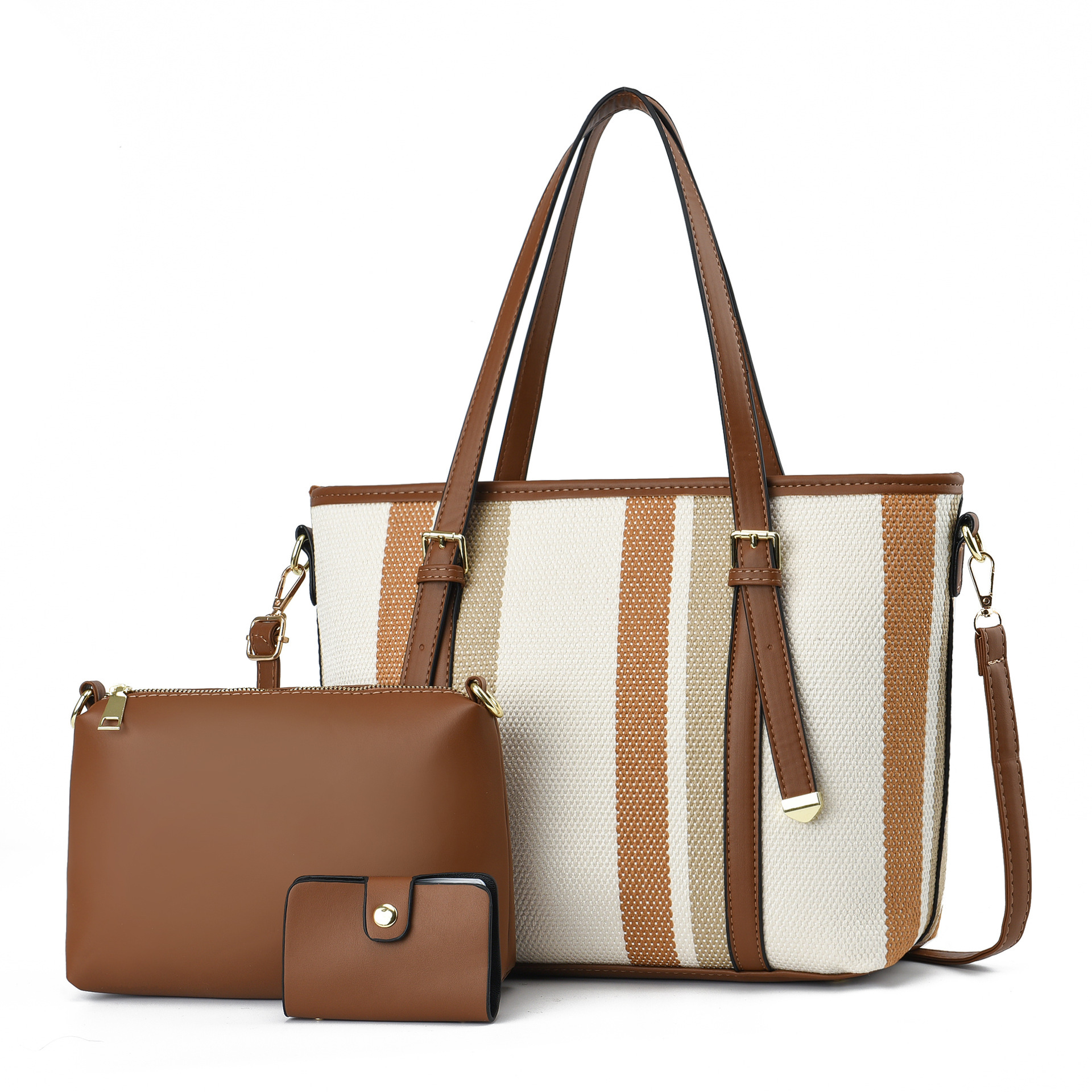 Striped Large Bag for Women, Versatile Large-Capacity Commuting Three-Piece Set, Handbag, Tote Bag, Simple and Elegant Women's Shoulder Bag