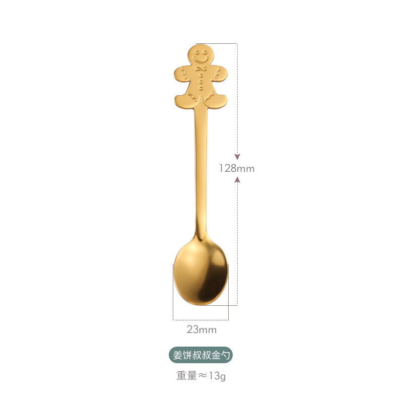 卸売りクリスマススプーンセットinsデザートスプーン金色ステンレスコーヒースプーンクリスマスクリエイティブプレゼントスプーン|undefined