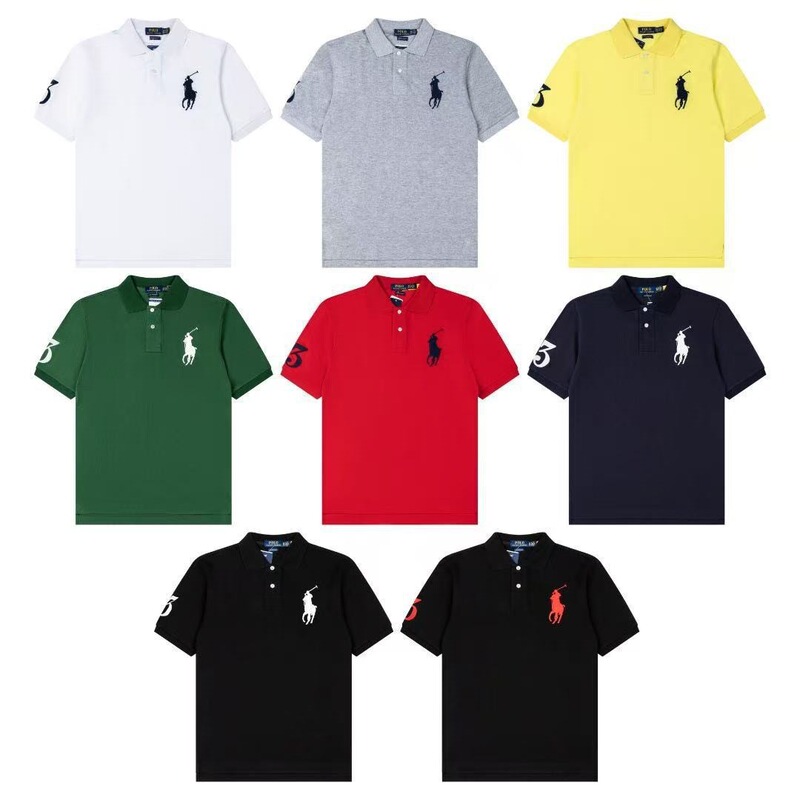 Can Be Scanned for Code~Rl Ralph Lauren Large Logo Men's Short-Sleeve Polo Shirt with Embroidered Turn-Down Collar, Loose Fit, Half-Sleeve Can Be Scanned for Code~Rl Ralph Lauren Large Logo Men's Short-Sleeve Polo Shirt with Embroidered Turn-Down Collar, Loose Fit, Half-Sleeve