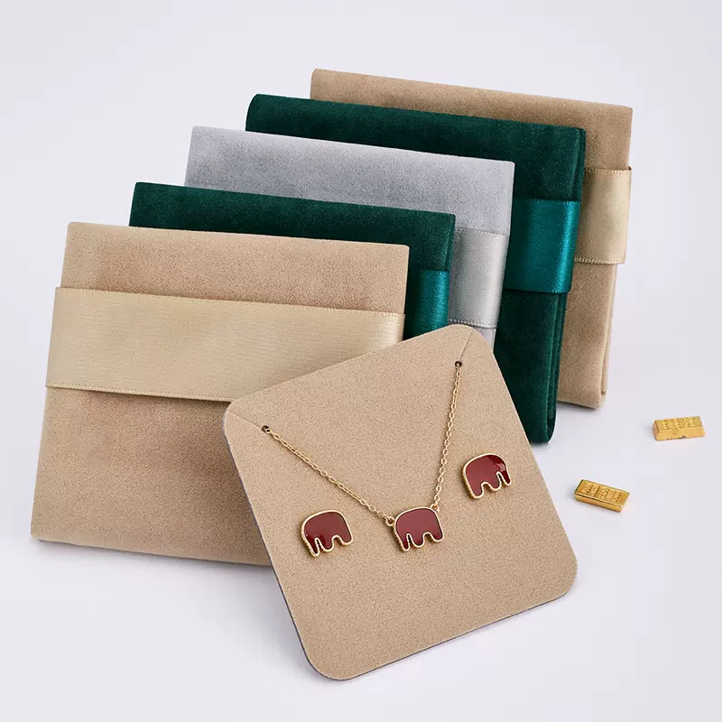 绒布丝带布袋带内卡珠宝首饰耳钉耳环戒指饰品收纳袋按扣绒布袋