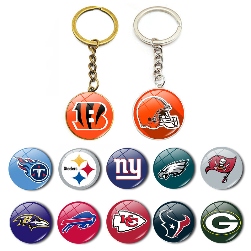 Cross-Border Jewelry Nfl American Football Team Logo Time Gemstone Keychain Bag Car Key Pendant