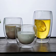 家用双层杯高颜值透明耐高温蛋形杯高硼硅玻璃简约加厚耐热玻璃杯