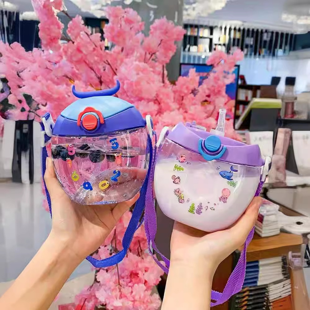 Botella infantil con diseño donut, vaso portátil con pajilla