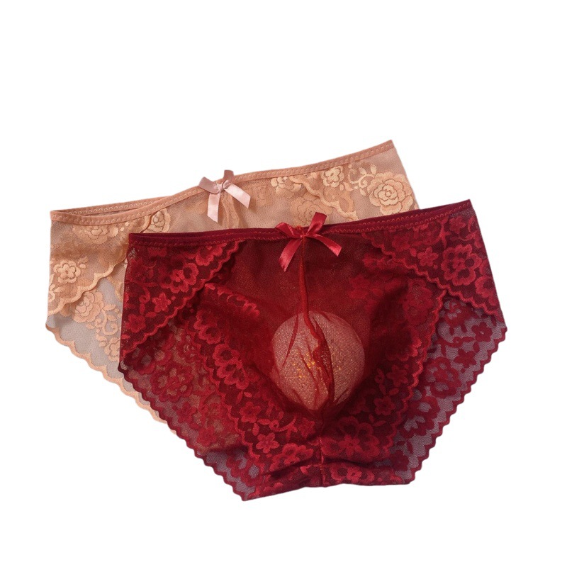 Internet celebrity sexy sexy sexy seamless flower briefs transparent U convex personality lace super hot men's high-end underwear