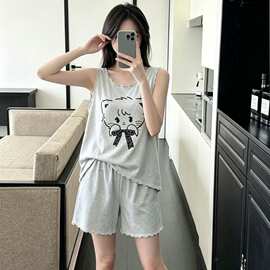 莫代尔夏季新款睡衣女卡通甜美风可爱背心短裤柔软舒适家居服套装