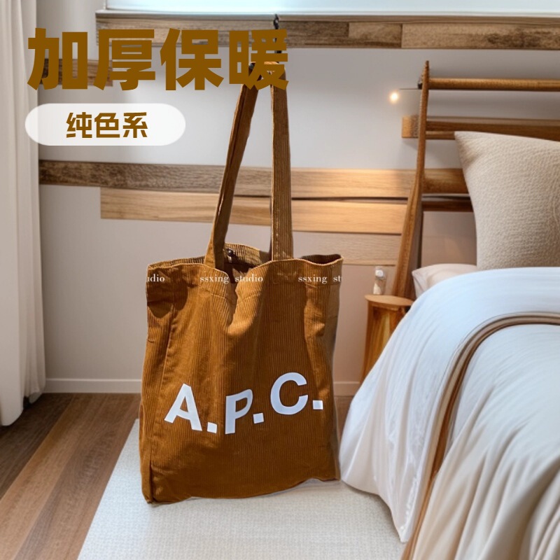 European and American Retro Style Apc Canvas Bag Velvet Fabric Shoulder Bag Handbag Tote Bag