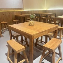 老榆木餐桌快餐店做旧木桌家用实木烧烤桌面馆米线餐桌椅组合方桌