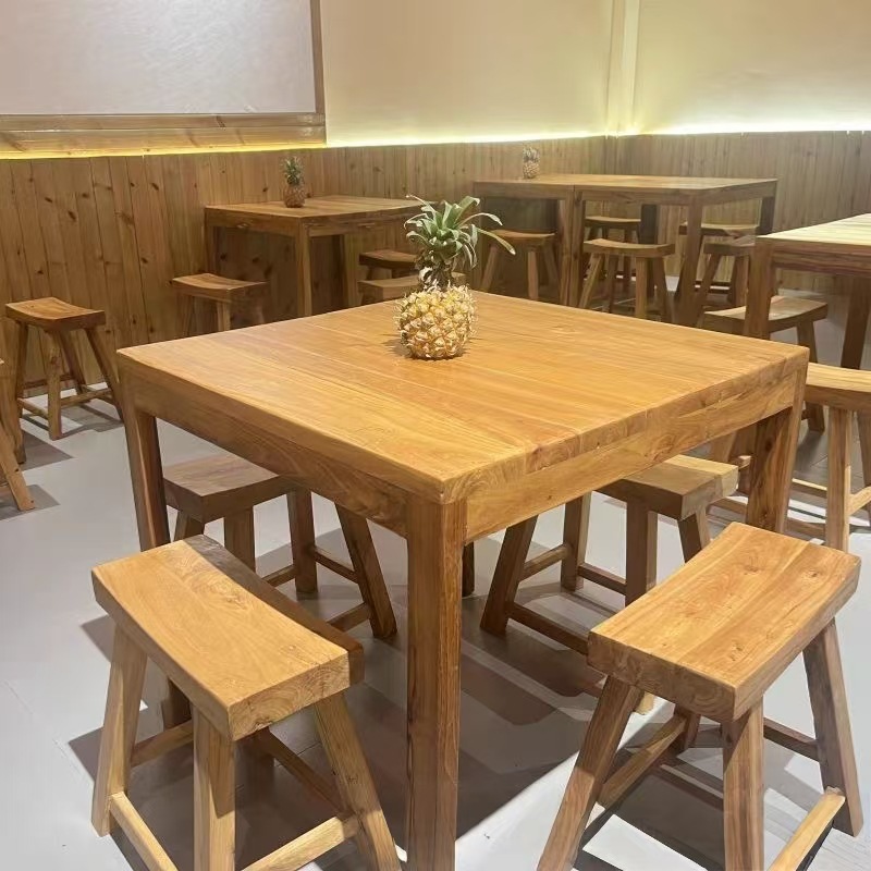 老榆木餐桌快餐店做旧木桌家用实木烧烤桌面馆米线餐桌椅组合方桌