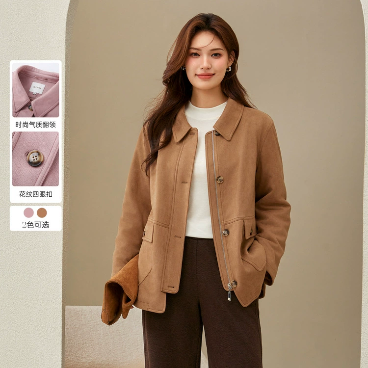 [Замшевый лацканный хлопчатобумажный костюм] Большой размер женщины теплый дикий хлопковый пиджак толстый мм зимний новый