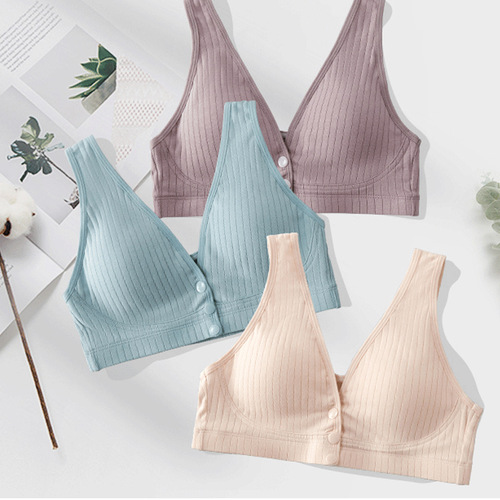 Nursing Bra Made of Pure Cotton, Thin Ribbed Backless Bra, Wire-Free, Front-Closure, Breathable Nursing Bra