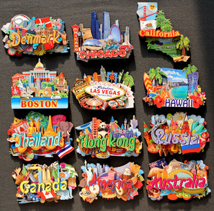 Australia Denmark Russia Canada United States Thailand China Travel Commemorative Magnetic Wooden Refrigerator Magnet