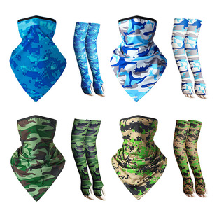 Summer Ice Silk Sun Protection Ear-Hanging Triangle Scarf Extended Thumb Exposed Sleeves Cycling Sun Protection Fishing Ice Silk Sleeve Combination
