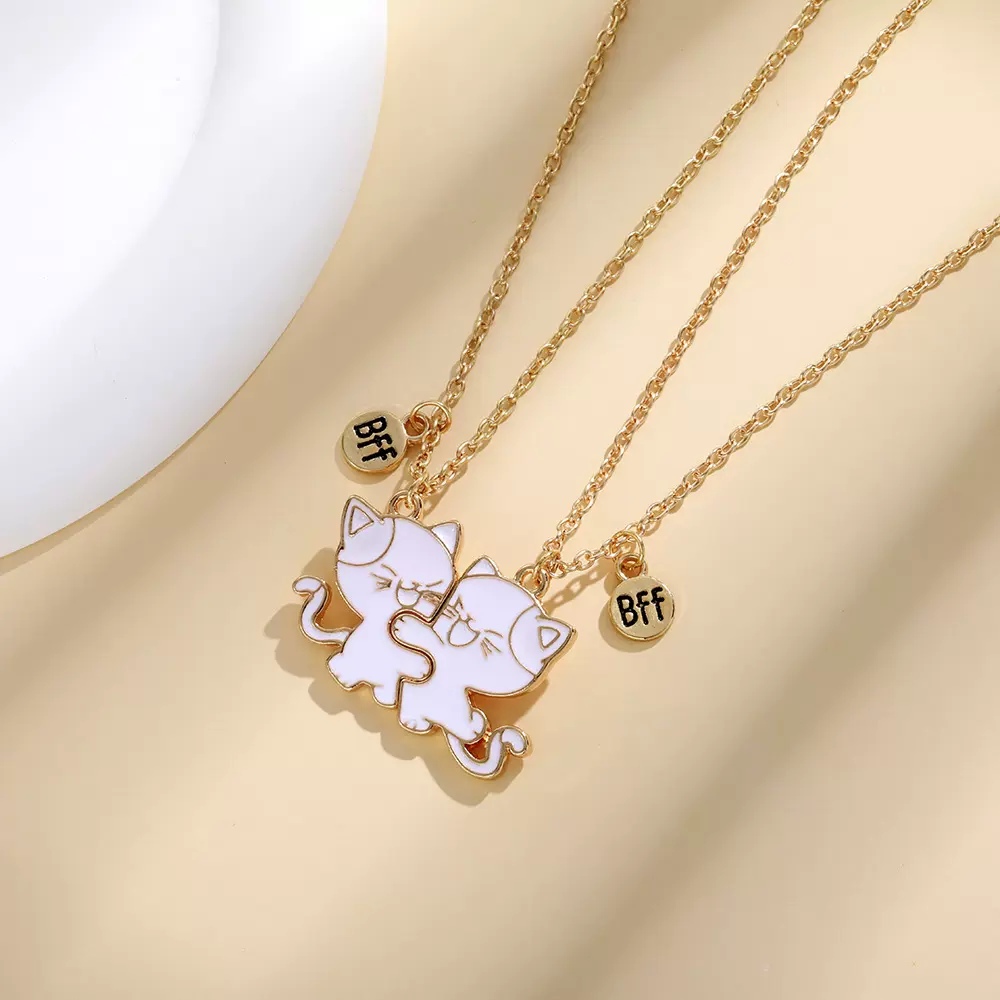 欧美跨境新款时尚简约匹配友谊项链可爱卡通最佳朋友猫咪磁吸项链