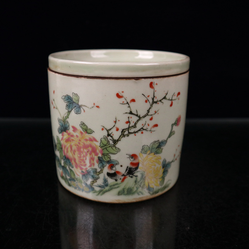 厂家古玩杂件批发做旧仿古陶瓷工艺品粉彩花鸟图纹蛐蛐罐地摊货源
