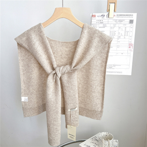 Solid color small fragrant style knitted shawl for women in spring and autumn, versatile decorative shoulder strap, summer air-conditioned room exterior waistcoat, fake collar