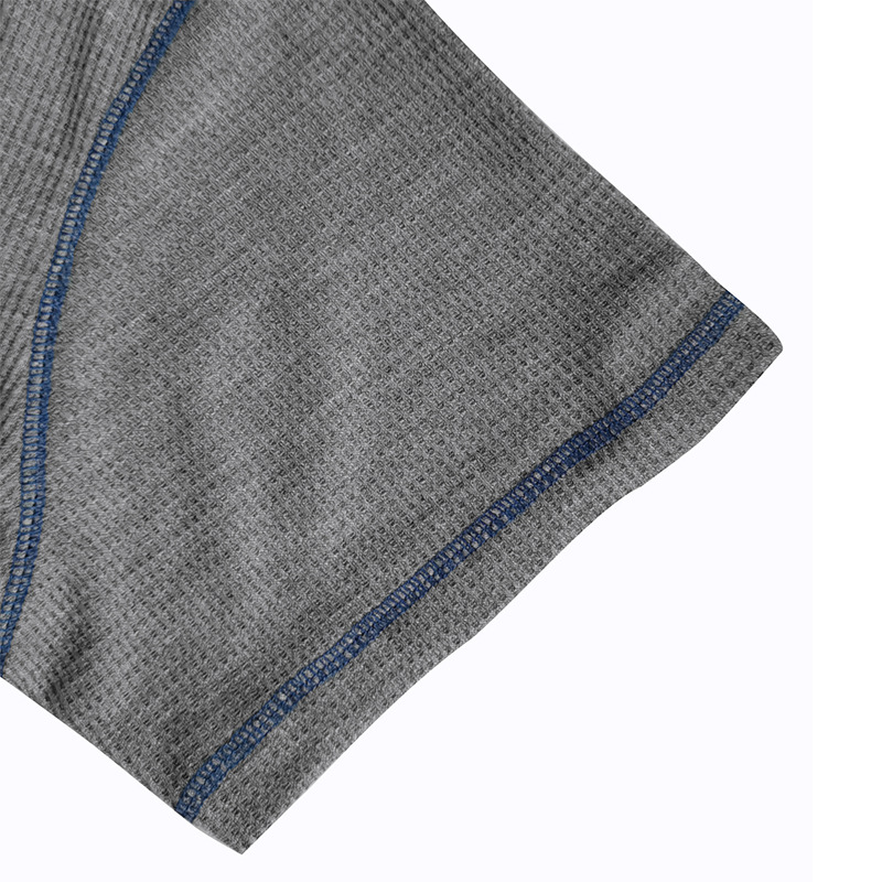 Herren 2023 Sommer Kurzarm Henley Shirt Schönes lässiges Retro T-Shirt Waffel Farbblock Rundhalsshirt_voghion.com
