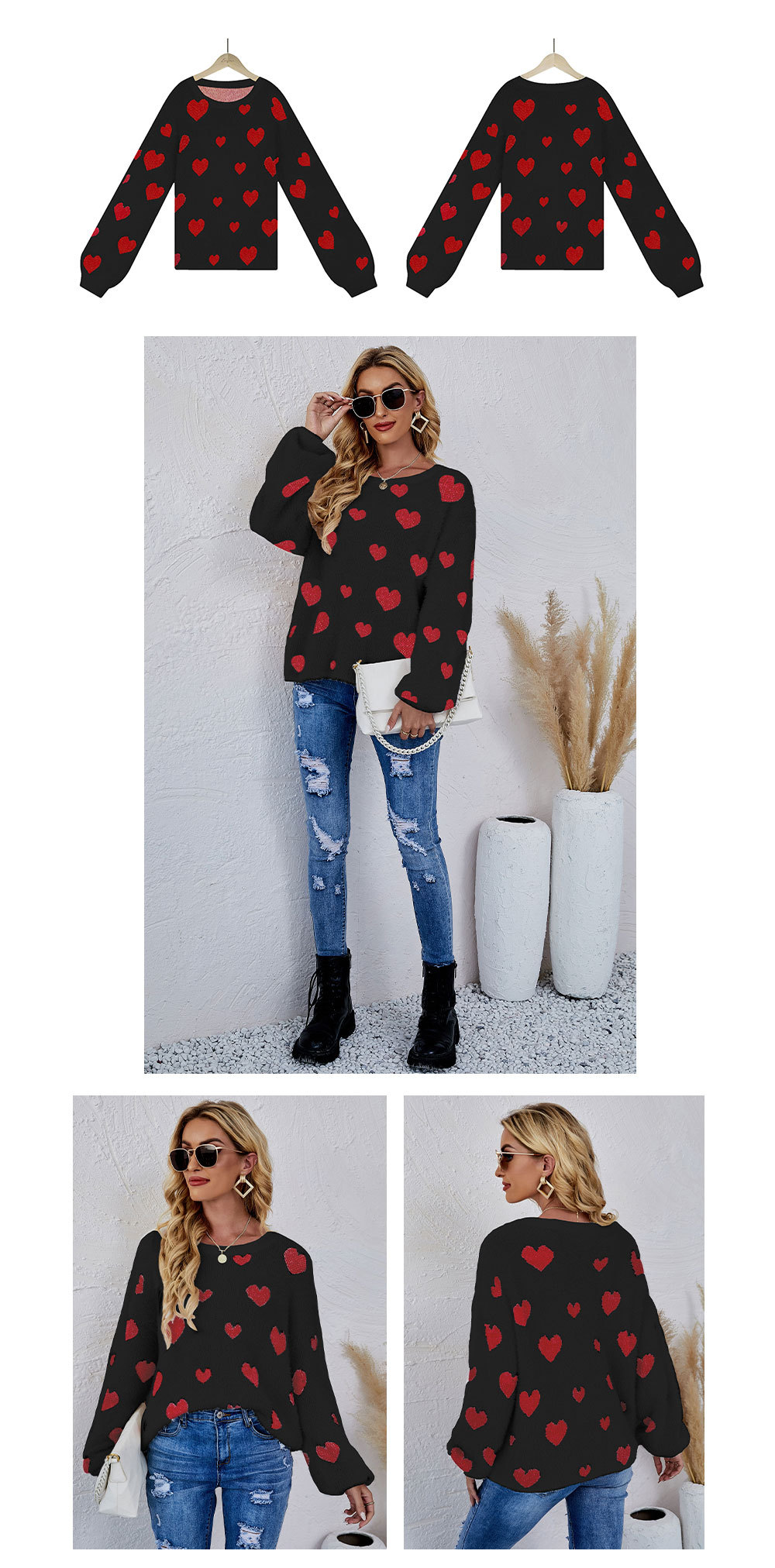 Winter Valentine s Day knitted love long-sleeved round neck commuter sweater NSWJY118381