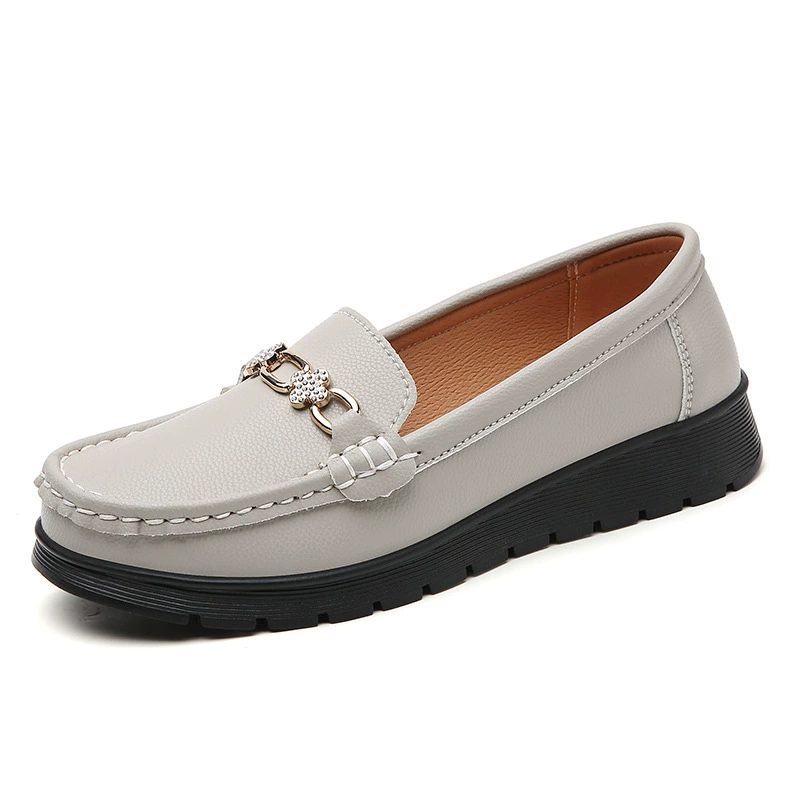 Износостойкие mother's loafers из натуральной кожи с мягкой подошвой - серый/молочный/черный/априкосовый