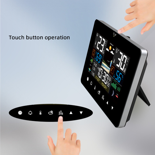 Color screen touch weather clock 3362G RF sensing temperature and humidity meter weather forecast clock large screen weather station