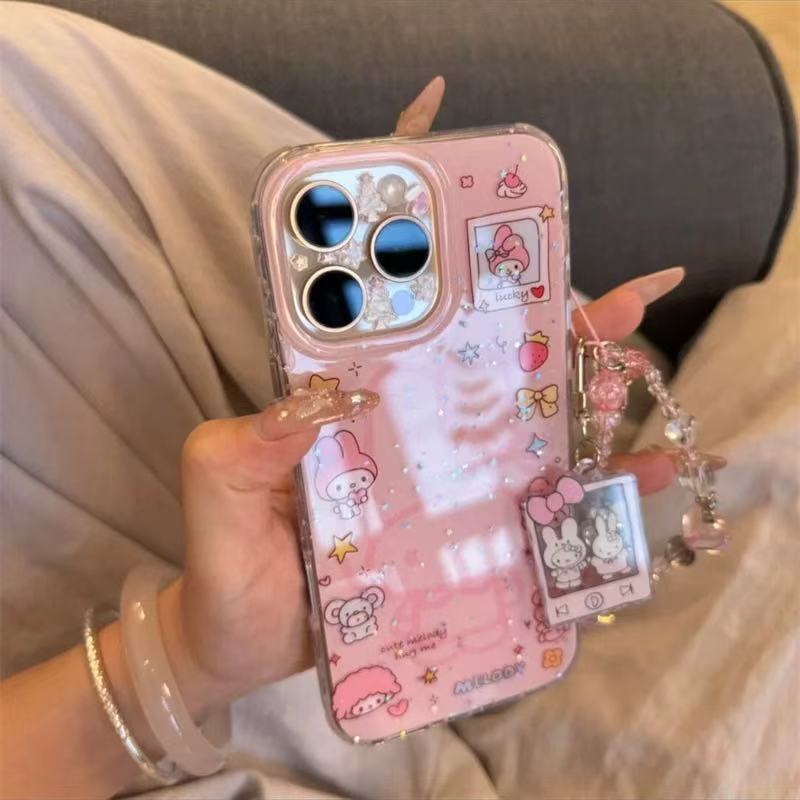 Niña ins brillo conejo para iphone16/15ProMax cadena 14 funda para teléfono móvil Apple 13 nuevo 16