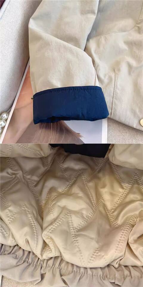 Áo khoác bông nữ có mũ trùm đầu dáng suông, tay dài, phong cách đường phố — Kaki, màu xám đậm chi tiết 7