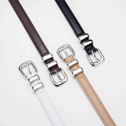 Summer silver buckle decorative thin belt for women, high-end, versatile, simple, casual, student youth, narrow belt for women