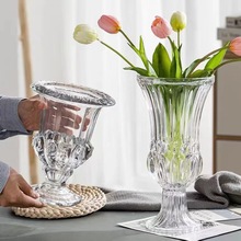 超大法式复古灯高脚玻璃透明玻璃花瓶桌面装饰摆件插花干花花瓶