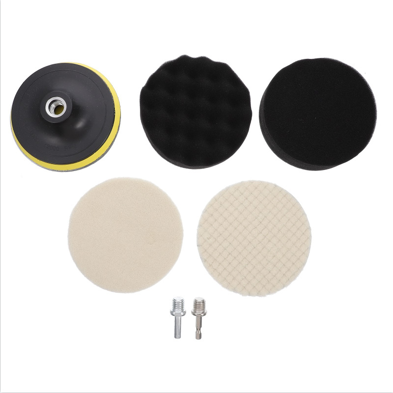 跨境专供5寸汽车美容打蜡抛光海绵5件套海绵垫羊毛垫组合清洁套装