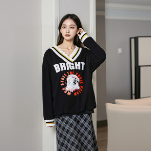 60.00 kg-175.00 kg plus size Women's Fat Sister mm New Korean V-neck Loose Flesh Covering Lazy 2024 Fall/Winter Sweater