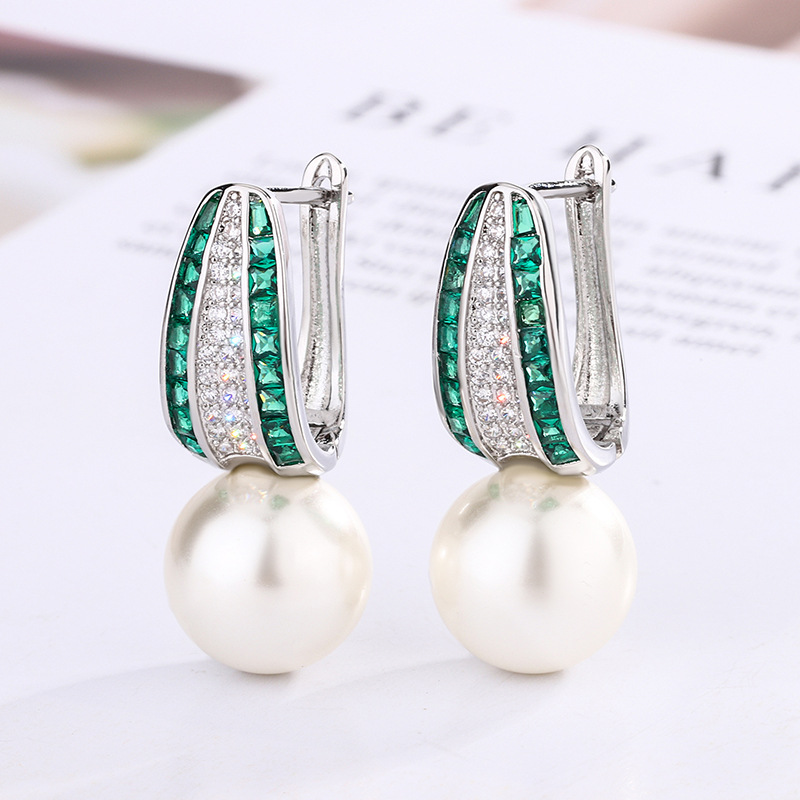 2024 nuevo estilo Zhuang Shengsheng joyería fondo de cobre chapado en oro simulación color tesoro perla temperamento pendientes pendientes pendientes 12mm al por mayor