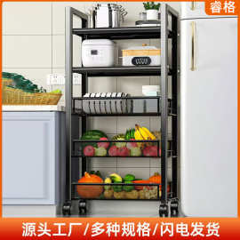 多层家用置物架可移动厨房收纳架落地放菜拉篮储物厨具烤箱小推车