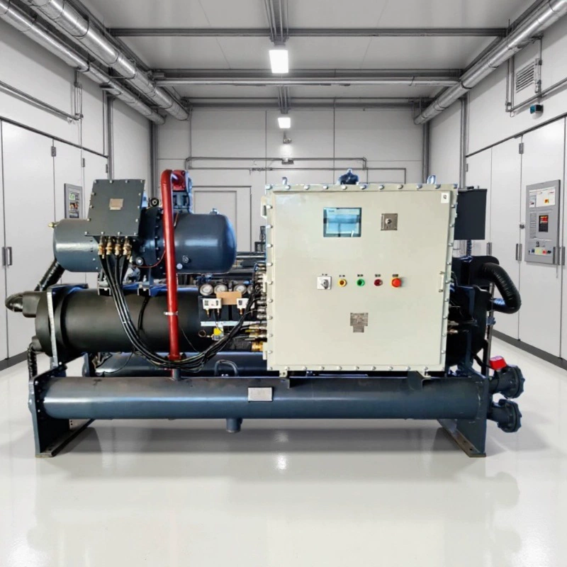 Промышленный взрывозащищенный чиллер Ex dllBT4 класса, воздушного охлаждения, для химической промышленности и работы с опасными веществами.